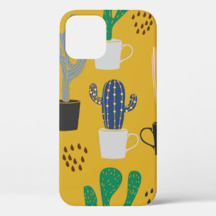 Cactus seamless pattern background. Hand drawn col iPhone 12 Case