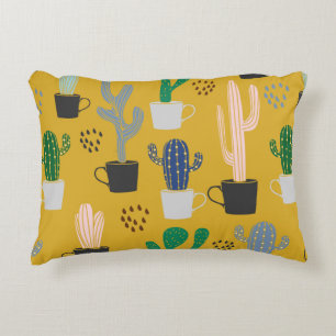 Cactus seamless pattern background. Hand drawn col Decorative Cushion
