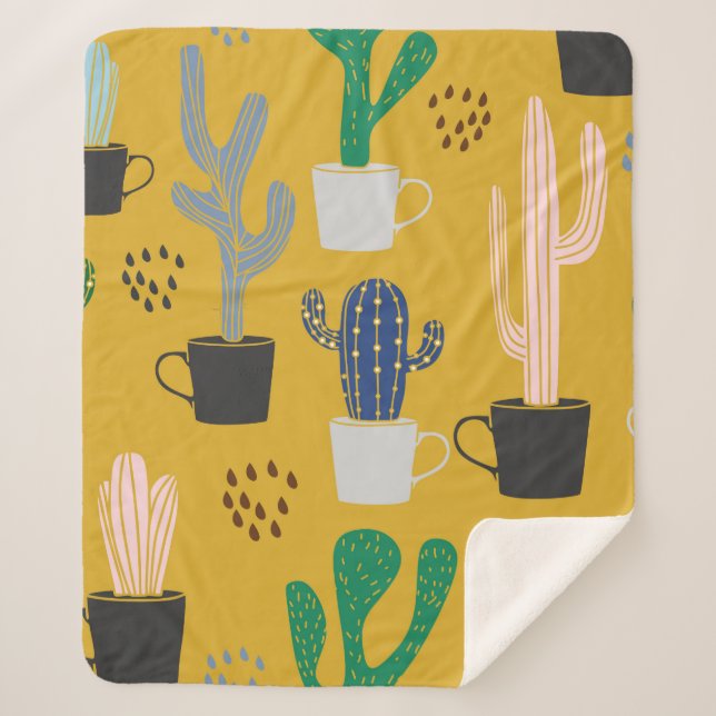 Cactus seamless pattern background. Hand drawn col Sherpa Blanket (Front)