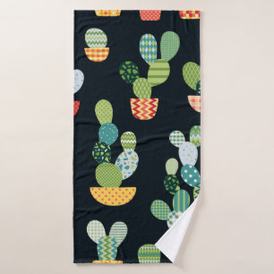 Cactus seamless pattern in patchwork style with pl bath towel