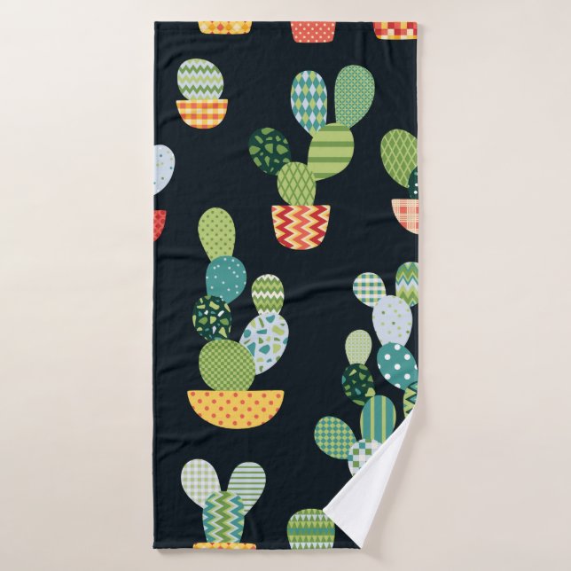 Cactus seamless pattern in patchwork style with pl bath towel (Bath Towel)