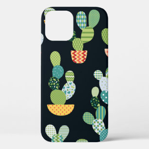 Cactus seamless pattern in patchwork style with pl iPhone 12 case