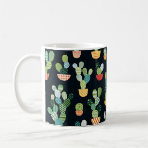 Cactus seamless pattern in patchwork style with pl coffee mug