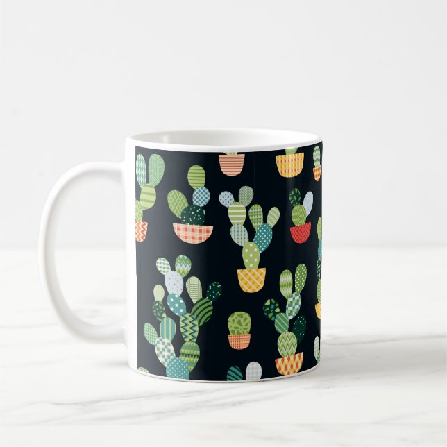Cactus seamless pattern in patchwork style with pl coffee mug (Left)