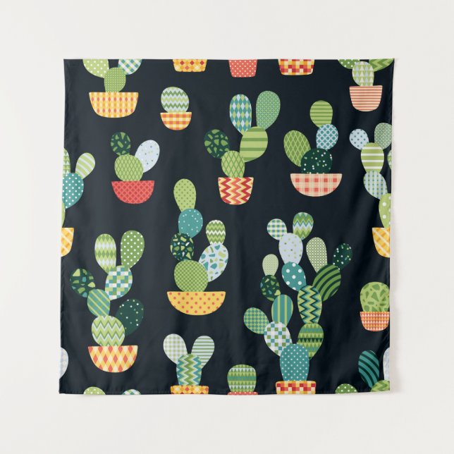 Cactus seamless pattern in patchwork style with pl tapestry (Front)