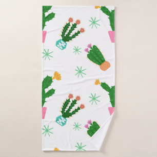 Cactus seamless vintage pattern,  repeated ornamen bath towel