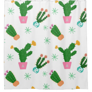 Cactus seamless vintage pattern,  repeated ornamen shower curtain