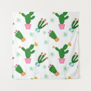 Cactus seamless vintage pattern,  repeated ornamen tapestry