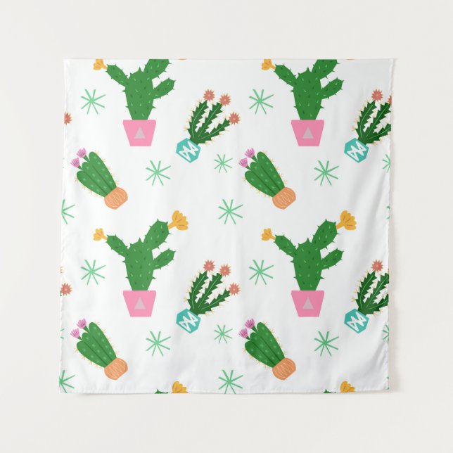 Cactus seamless vintage pattern,  repeated ornamen tapestry (Front)