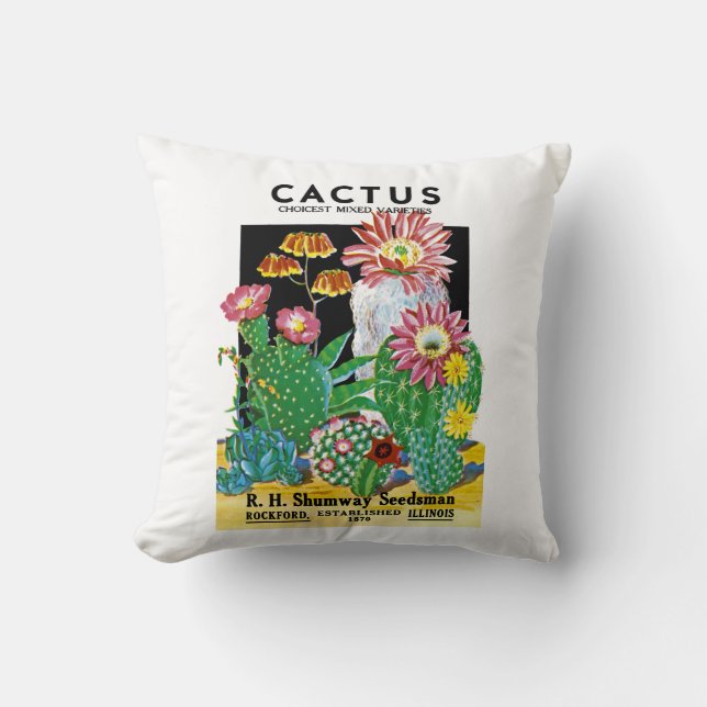 Cactus Seed Packet Label Cushion (Front)