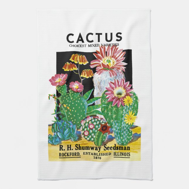 Cactus Seed Packet Label Tea Towel (Vertical)