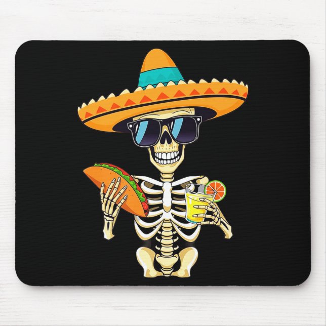 Cactus Skeleton Sombrero Cinco De Mayo Mexican Fie Mouse Pad (Front)