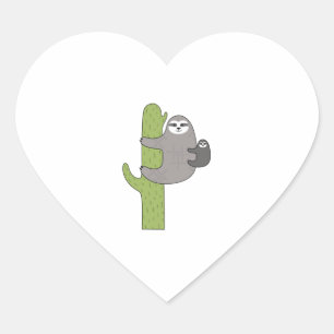 Cactus Sloth  Heart Sticker