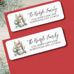 Cactus Snowman Christmas Return Address<br><div class="desc">Cactus Snowman Christmas Return Address label. This festive return address label features a whimsical watercolor snowman surrounded by green cacti and succulents, all decorated with colourful holiday lights. The snowman design is placed on the left side, while your name and address appear on the right in a mix of script...</div>