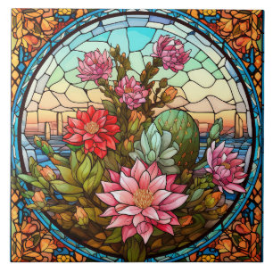 Cactus Stained Glass Tile