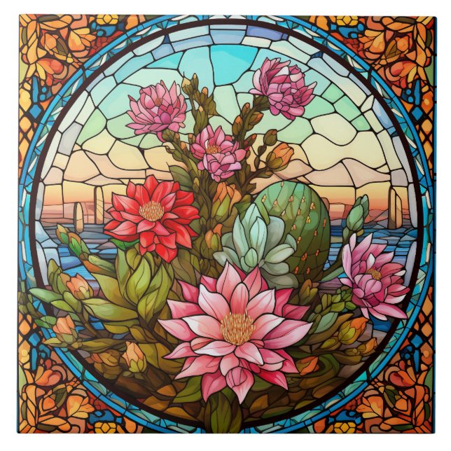 Cactus Stained Glass  Tile (Front)