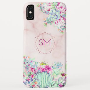 Cactus Succulent Blush Marble Geometric Monogram Case-Mate iPhone Case