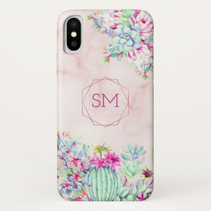 Cactus Succulent Blush Marble Geometric Monogram Case-Mate iPhone Case