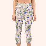 Cactus Succulent Blush Pink Capri Leggings<br><div class="desc">A cute houseplant pattern in fresh green and blue on a blush pink background.
Perfect for crazy plant people and indoor gardeners. Original art by Nic Squirrell.</div>