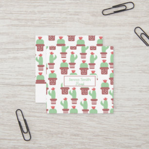 Cactus Succulent Cacti Pattern Garden Florist  Square Business Card