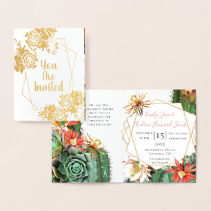 Cactus Succulent Coral Green Real Gold foil Card