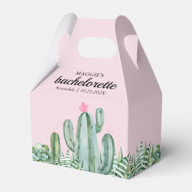 Cactus Succulent Desert Bachelorette Pink Favour Box (Back Side)