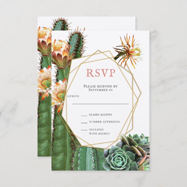 Cactus Succulent Greenery Wedding RSVP Invitation (Front/Back)