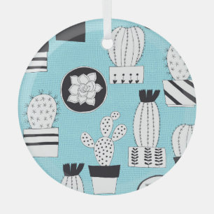 Cactus, succulent: hand-drawn seamless design. glass tree decoration
