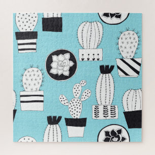 Cactus, succulent: hand-drawn seamless design. jigsaw puzzle