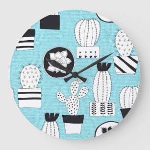Cactus, succulent: hand-drawn seamless design. large clock