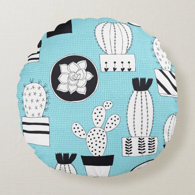 Cactus, succulent: hand-drawn seamless design. round cushion (Front)