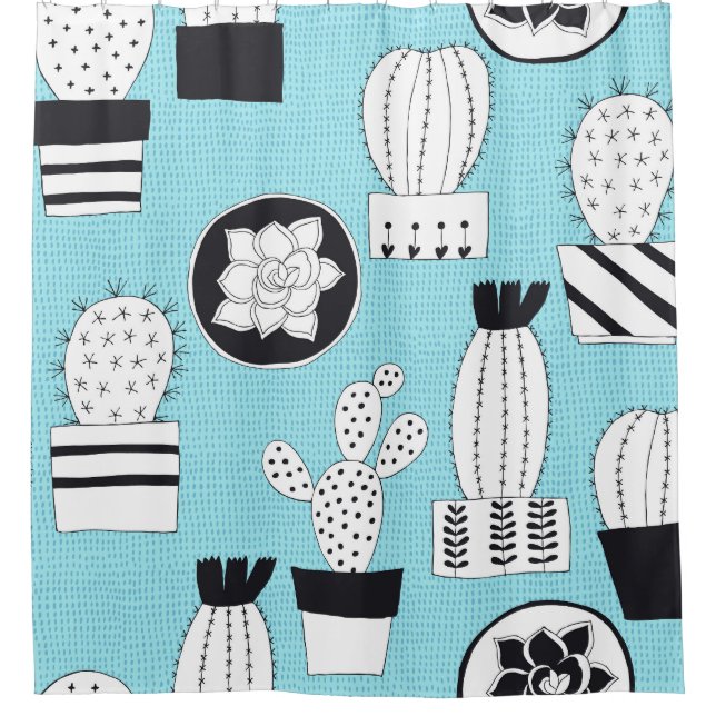 Cactus, succulent: hand-drawn seamless design. shower curtain (Front)