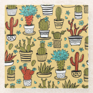Cactus Succulent: Hand Drawn Sketch Glass Coaster
