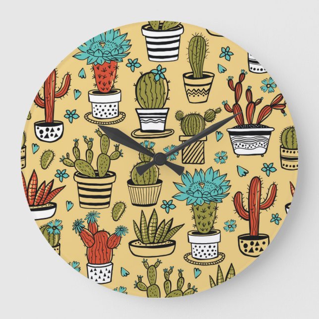 Cactus Succulent: Hand Drawn Sketch Large Clock (Front)