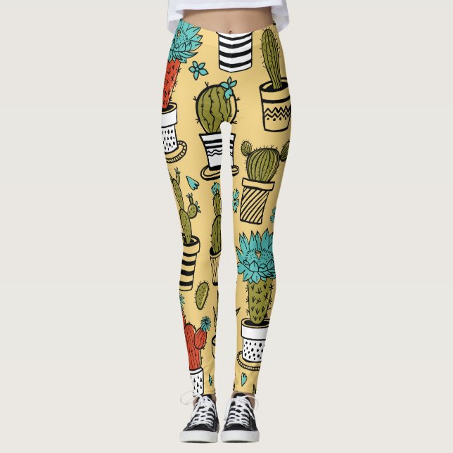 Cactus Succulent: Hand Drawn Sketch Leggings (Front)