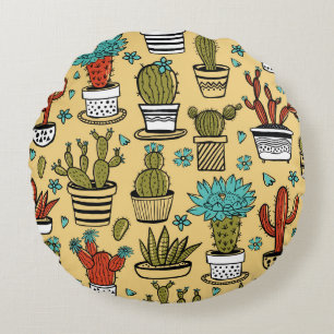 Cactus Succulent: Hand Drawn Sketch Round Cushion