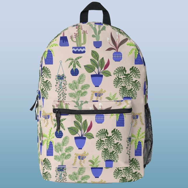 Cactus Succulent Houseplant Printed Backpack (Cactus, succulent and houseplant pattern blush pink backpack)