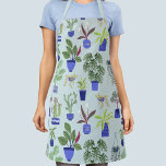 Cactus Succulent Housplant Gardening Apron<br><div class="desc">The perfect accessory for any green thumb, this unique apron features a fun houseplant pattern, with colourful cacti, succulents, and other plants in navy and cobalt blue plant pots against a duck egg blue background. Ideal for any gardener or plant lover to use outside or in the kitchen. Original art...</div>