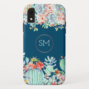 Cactus Succulent Monogram Ocean Blue Monogram Case-Mate iPhone Case