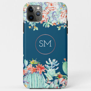 Cactus Succulent Monogram Ocean Blue Monogram Case-Mate iPhone Case