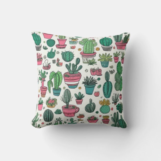 Cactus Succulent Pattern Cushion (Front)