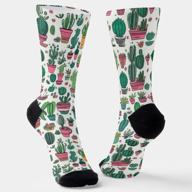 Cactus Succulent Pattern Socks (Angled)