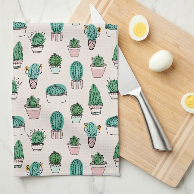 Cactus Succulent Pattern Tea Towel (Quarter Fold)