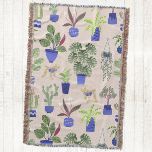 Cactus Succulent Pattern Throw Blanket