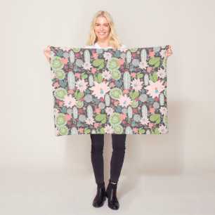 Cactus Succulent Plants Pattern Fleece Blanket