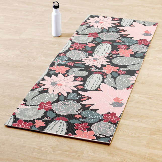 Cactus Succulent Plants Pink Mint Brown Yoga Mat (Cactus Succulent Plants Pink Mint Brown Yoga Mat from Jenn's Emporium. )