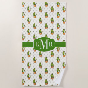 Cactus & Succulent Polk Dot Pattern Beach Towel