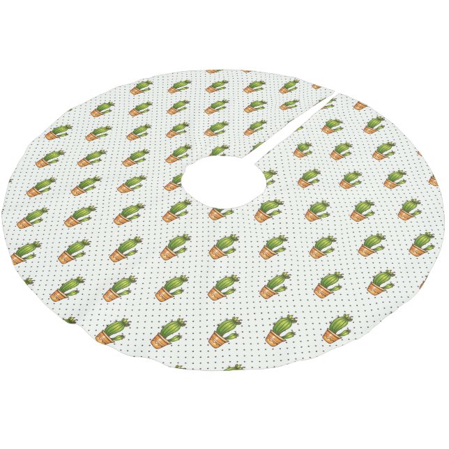 Cactus & Succulent Polk Dot Pattern Brushed Polyester Tree Skirt (Angled)