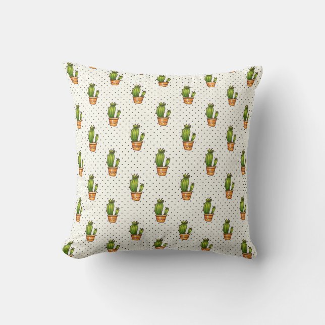 Cactus & Succulent Polk Dot Pattern Cushion (Front)