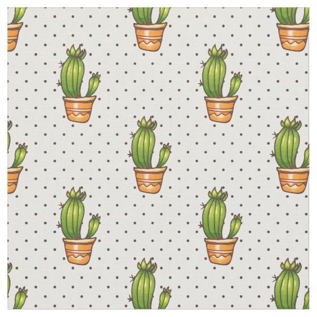 Cactus & Succulent Polk Dot Pattern Fabric (Close Up)